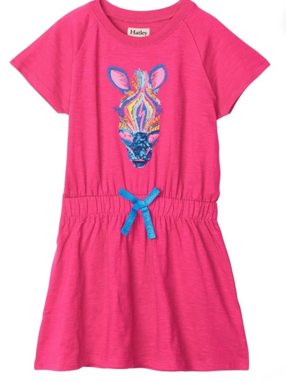 Hatley Hot Pink Zebra Applique Dress with Blue Bow